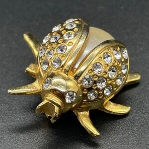 Vintage Beetle Scarab Brooch Pin Faux‎ Pearl Rhinestone
